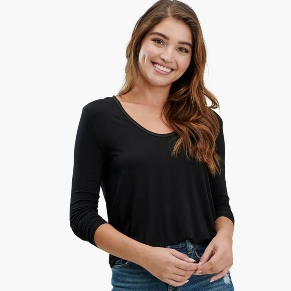 SPLENDID size XL black long-sleeved loungewear scoop neck top NWT - Picture 1 of 8